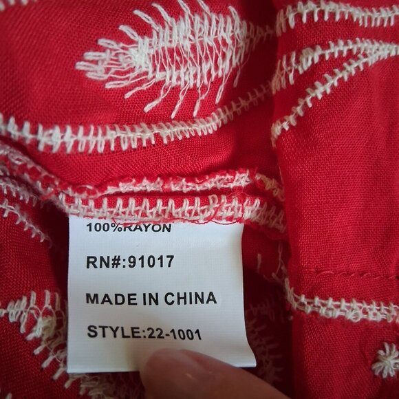 Solitaire Women's Size Small Red Embroidered Bohemian Ruffle Feminine Top - Picture 7 of 12